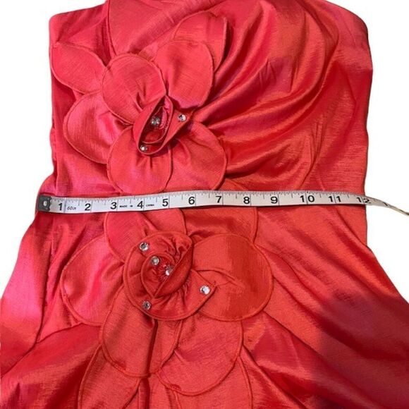 Sequin Hearts Women's Formal Coral Taffeta Ruched Rose Zip Back Mini Dress 7 - Picture 11 of 12